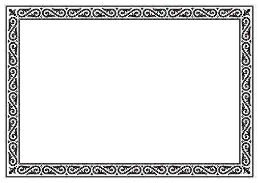 Vector black elegant rectangle frame in oriental style with place for text. Isolated on white background