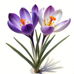 Naklejka premium Purple and white Crocus flowers in bloom