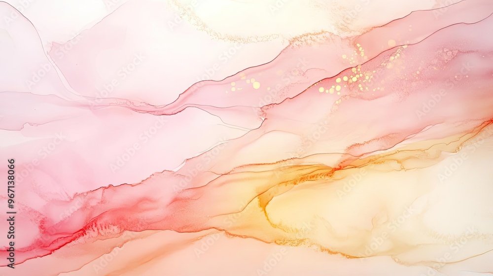 Poster a beautiful abstract watercolor background with soft pink and gold hues, perfect for artistic and de