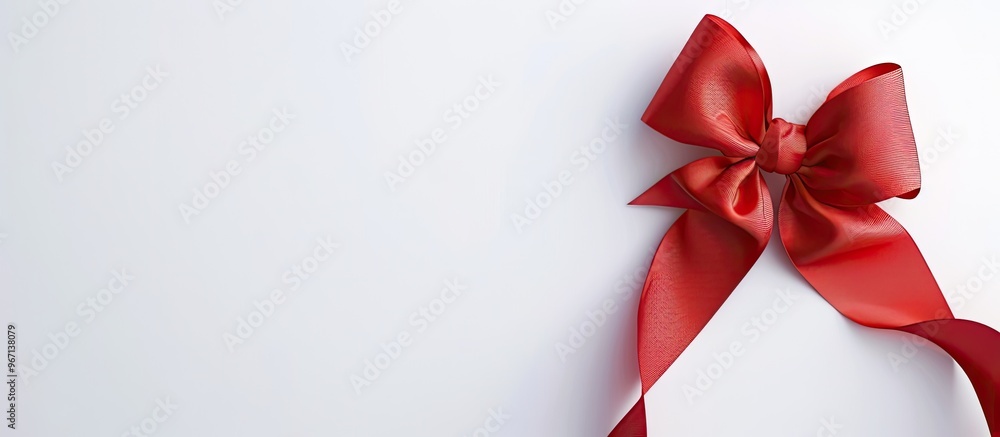 Poster Top view of an elegant red ribbon on a white background with room for text in the image. Creative banner. Copyspace image