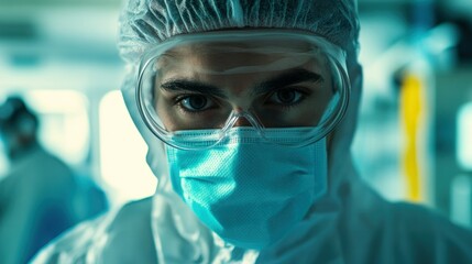 Close-up of a Person Wearing Protective Gear, Looking Directly at the Camera