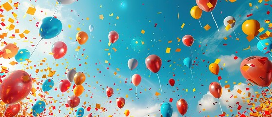 Colorful flags and decorative balloon