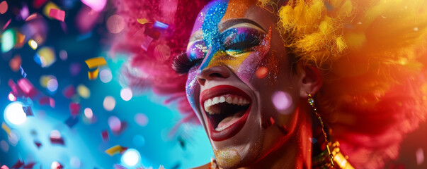 Vibrant Carnival Drag Queen with Colorful Makeup