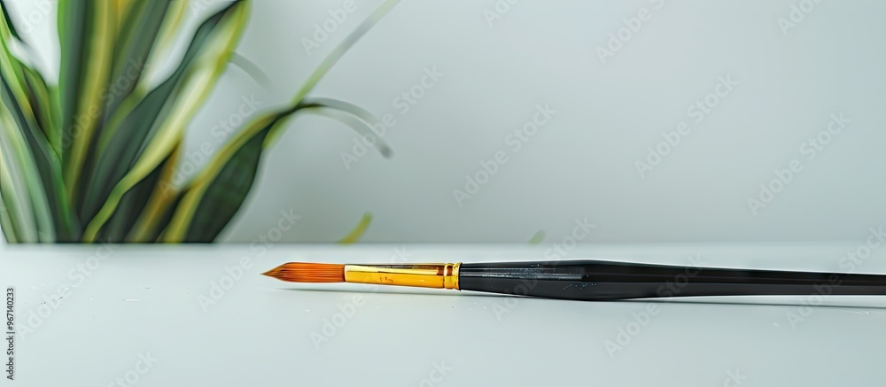 Aufkleber flat lay image of a paintbrush and watercolor set on a white surface ideal for painting or art conce