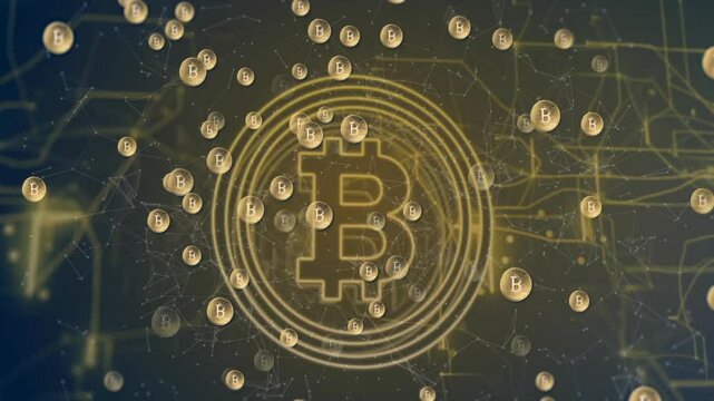 Animation of network of connections and bitcoin sign