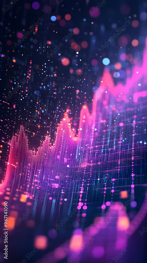 Poster data visualization: a neon abstract background of digital information