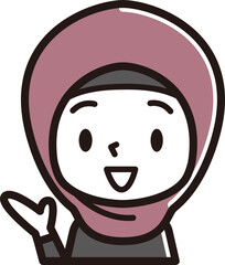 ヒジャブを着用した女性　表情のアイコン　笑顔