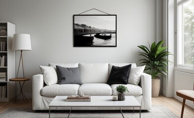 Modern luxury living room with elegant decor and minimalistic design..