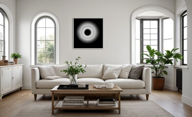 Modern luxury living room with elegant decor and minimalistic design..