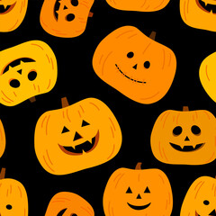 Colorful pumpkins on a black background. Seamless pattern for Halloween. 
