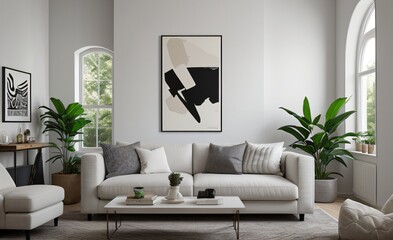 Modern luxury living room with elegant decor and minimalistic design..