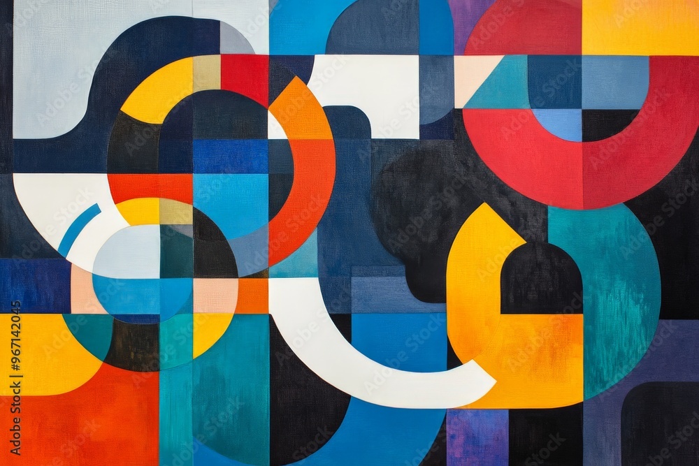 Aufkleber An abstract artwork comprising overlapping circles and geometric shapes in vibrant colors, creating a dynamic visual impact and a sense of movement.