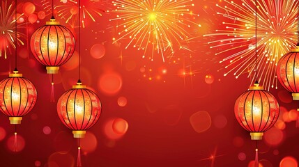 Chinese New Year background with lanterns and golden decorations