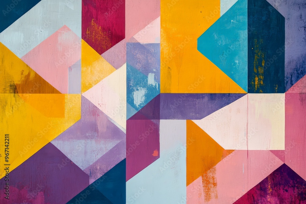 Leinwandbilder An abstract geometric design featuring angular shapes in vivid colors, creating a striking visual composition that evokes a sense of depth and dimension.