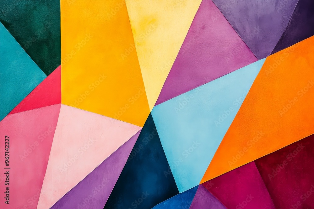 Poster a bright, harmonious composition of geometric shapes in complementary colors, evoking a sense of bal