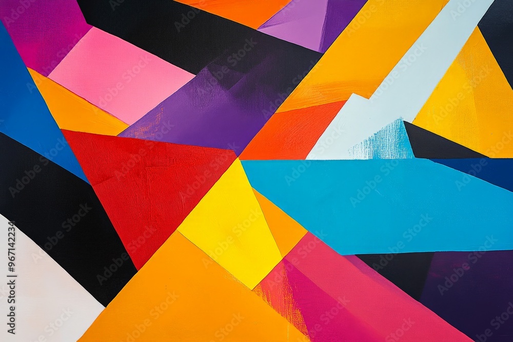Aufkleber An abstract artwork featuring colorful angular shapes that interact dynamically, creating a vibrant and lively composition, making it a statement piece for modern spaces.