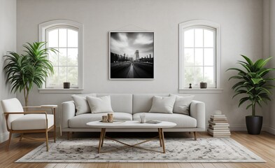 Modern luxury living room with elegant decor and minimalistic design..