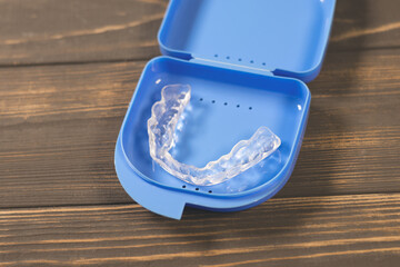 Dental splint mouth guard. TMJ splint disorder treatment. Occlusal splint. Prevent bruxism. Mouth guard for TMJ in box. Teeth protection. Pain in jaw. Teeth grinding.