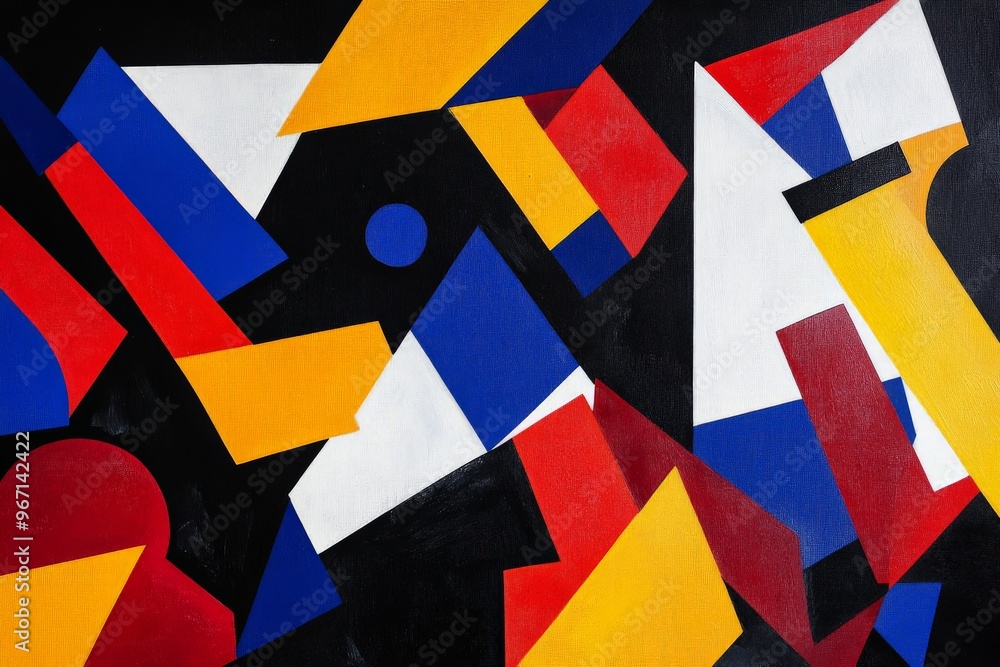 Aufkleber an abstract artwork featuring bold geometric shapes and a vibrant color palette, creating an express