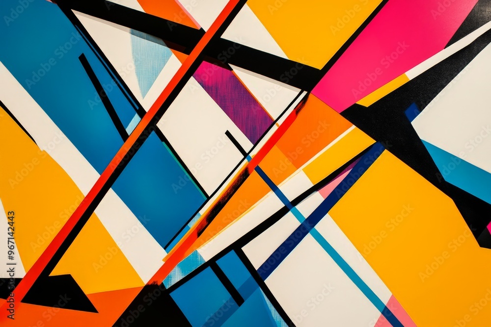 Poster A dynamic and eye-catching abstract artwork featuring bold geometric shapes and vibrant colors, creating a lively and energetic visual experience.