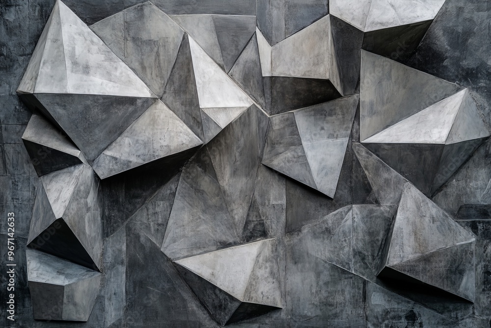 Aufkleber This image showcases three-dimensional geometric shapes in monochrome tones. The stark contrasts between the shapes create a striking and modern visual impact.