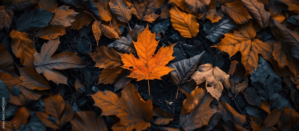 Canvas Prints autumn leaf resting on the ground amidst fallen leaves creating a picturesque scene with copy space 