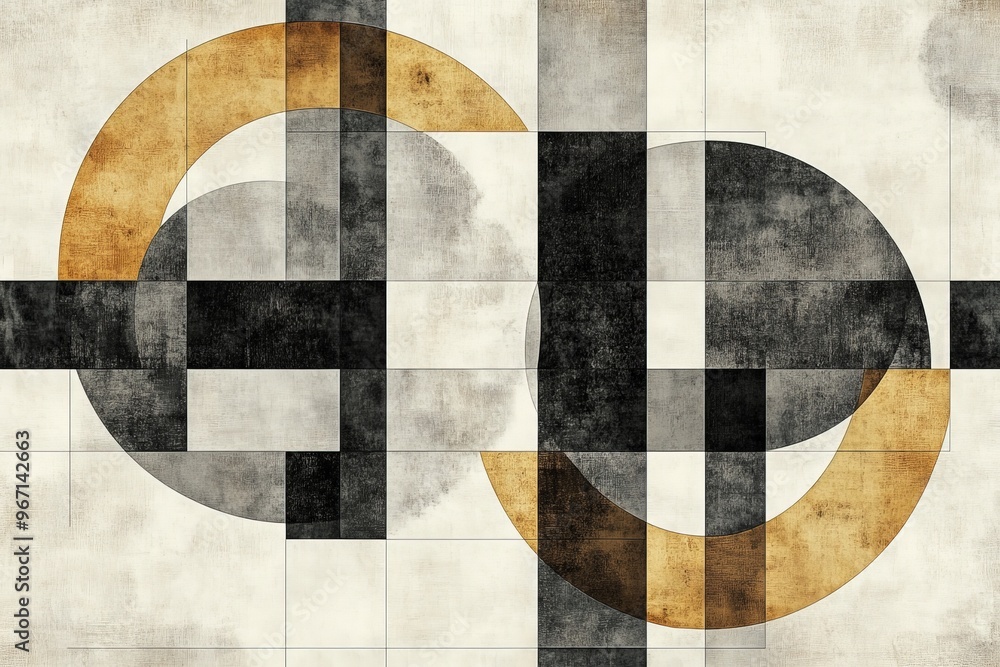 Aufkleber a sophisticated abstract geometric design featuring overlapping black and gold circles, symbolizing 