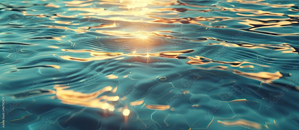 Poster Background of wavy water with sun reflection in a swimming pool providing a serene copy space image
