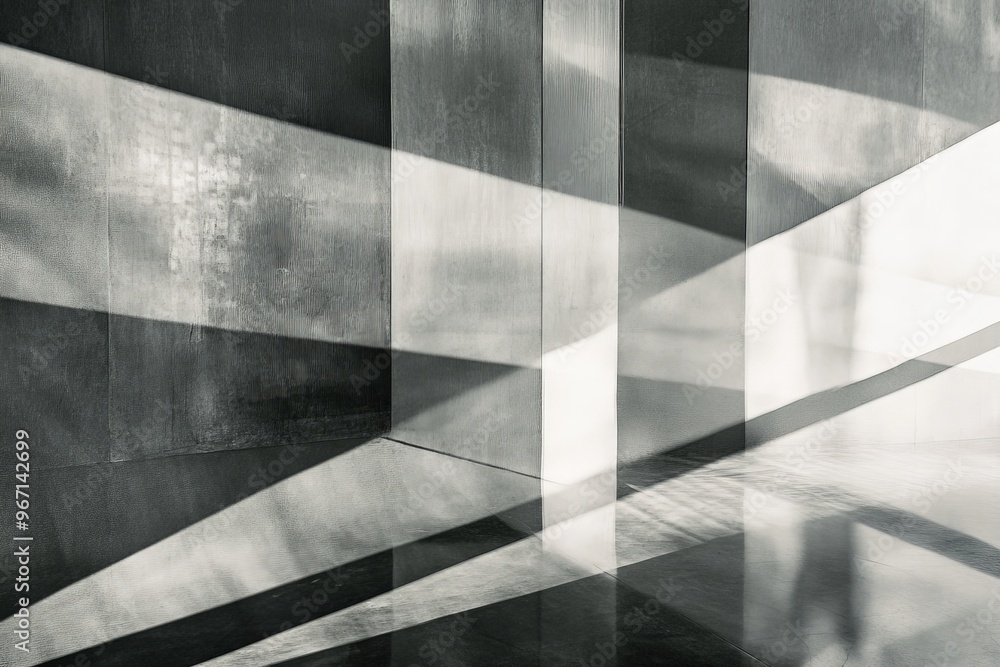 Poster a photograph capturing abstract geometric patterns created by shadows falling on a smooth wall surfa