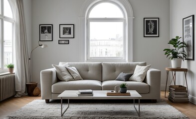 Modern luxury living room with elegant decor and minimalistic design..