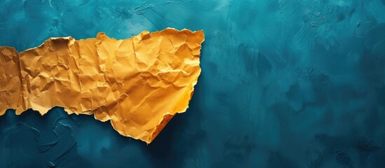 Conceptual golden rule symbol displayed on a torn paper piece against a blue background offering copy space for additional elements