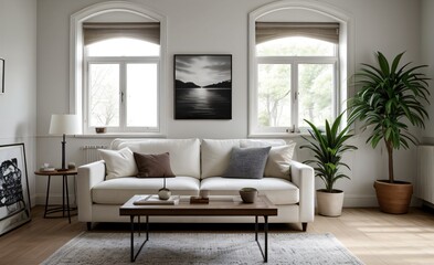 Modern luxury living room with elegant decor and minimalistic design..