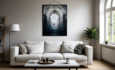 Modern luxury living room with elegant decor and minimalistic design..