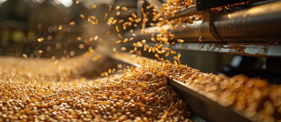 A paddy machine separates grains and peels sorting them based on quality shown in the copy space image