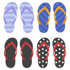 Beach slippers icon set isolated on white background.