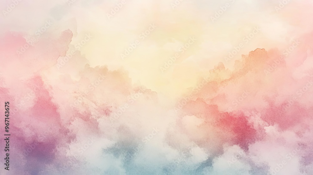 Poster a serene sky filled with soft pastel clouds, creating a tranquil and dreamy atmosphere for artistic 