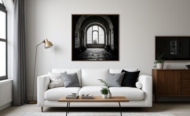 Modern luxury living room with elegant decor and minimalistic design..