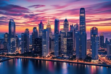 Obraz premium Dynamic Cityscape Wallpaper Modern Urban Skyline with Skyscrapers and Nightlife