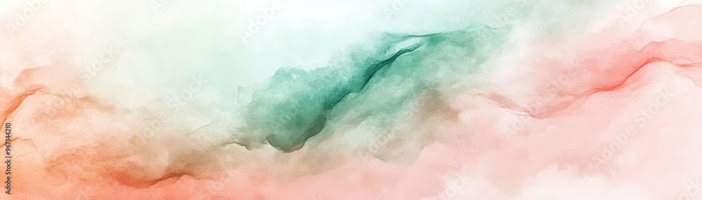 Poster a soft abstract background featuring delicate swirls of green and coral hues, perfect for creative p