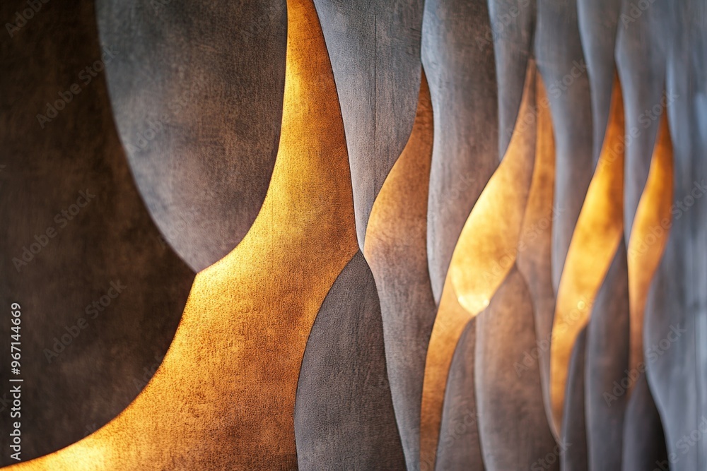 Leinwandbilder this image features an abstract wall design with unique shapes and warm, glowing light accents, crea