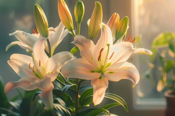 Obraz premium A close-up view of a bouquet of flowers arranged in a vase