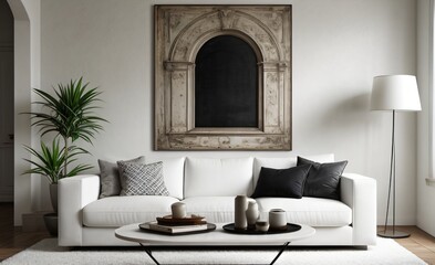 Modern luxury living room with elegant decor and minimalistic design..