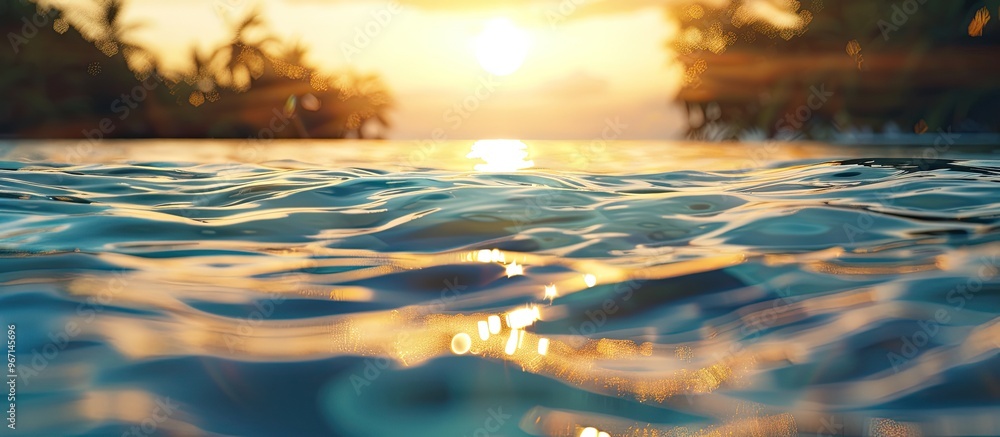 Poster background of wavy water with sun reflection in a swimming pool providing a serene copy space image