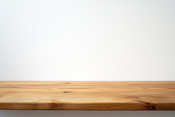 Fototapeta premium Empty wooden tabletop on white background providing copy space