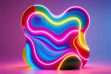 Vibrant Neon 3D Fluid Shape with Glowing Illumination in Bright Colorful Abstract Design