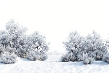 Obraz premium Snowy forest scene with dense evergreen trees covered in snow