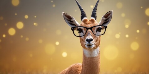 Gazelle Wearing Glasses on Yellow Background.