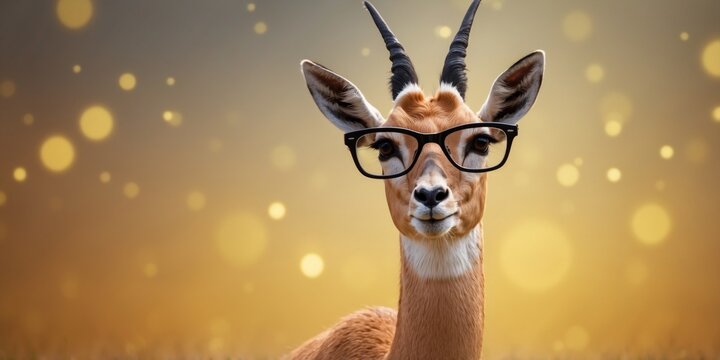 Gazelle Wearing Glasses on Yellow Background.