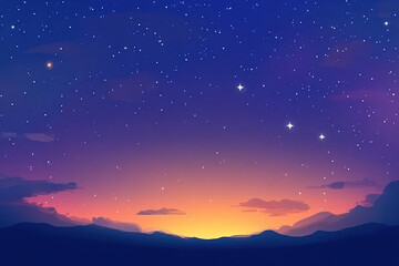 Vivid and colorful night sky with twinkling stars and swirling nebulae, creating a mesmerizing space galaxy illustration. Perfect for backgrounds on posters, banners, covers, or greeting cards.