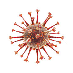 Detailed depiction of a virus model showcasing spikes and surface features representing infectious agents in a scientific context
